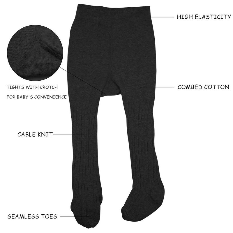 techcity Baby Girls Tights Toddler Seamless Leggings Cable Knit Cotton Pants Stockings (Pack of 3) (3 Pack Black White Purple, 2-4 Years) - Image 3